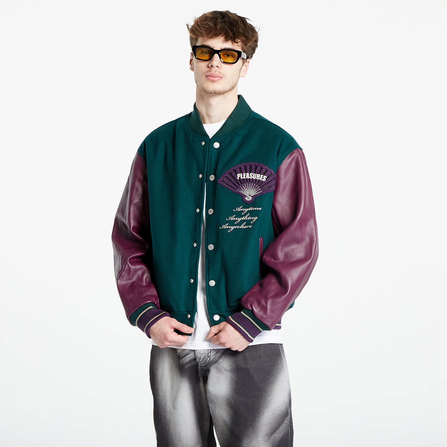 Jakna Pleasures Fan Varsity Jacket Zelena | P23W037 GREEN, 0