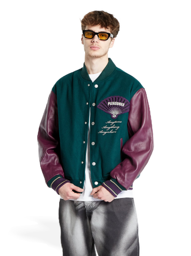 Jakna Pleasures Fan Varsity Jacket Zelena | P23W037 GREEN