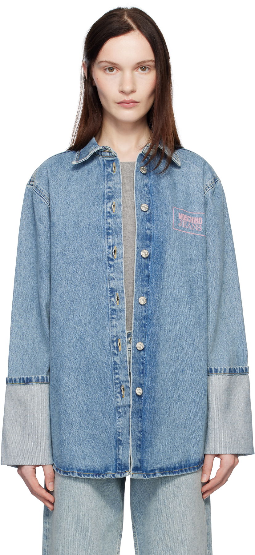 Srajce Moschino Jeans Oversized Denim Shirt Modra | 251K10216
