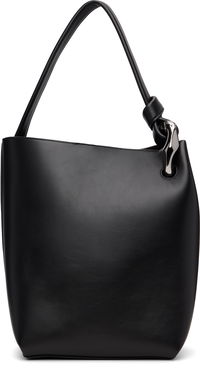 Corner Bucket Leather Shoulder Bag with Knot Detail and Sculptural Hardware