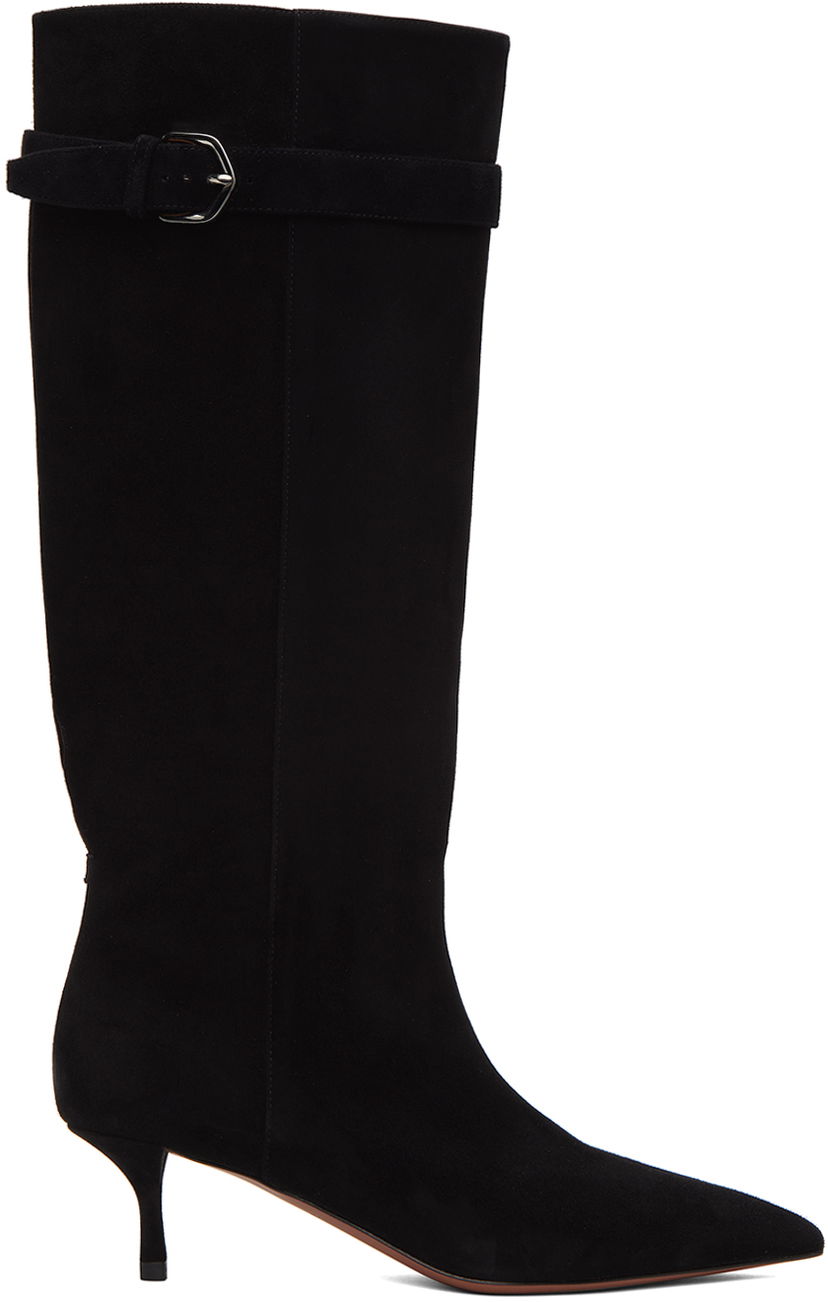 Torbica Alaïa ALAÏA Vented Suede Kitten Heel Boots Črna | AA3O040C0C05