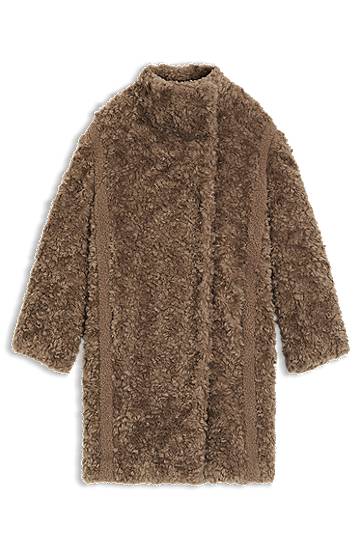 Plašči BOSS Shaggy faux-fur stand-collar coat with concealed closure Rjava | 50548340