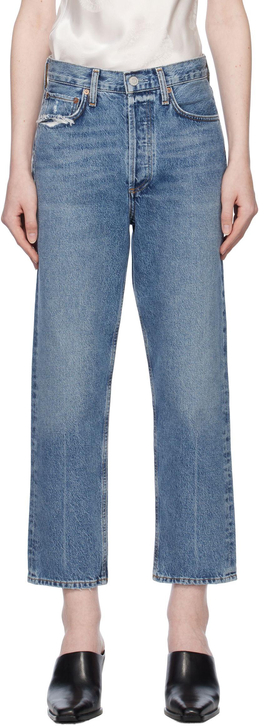 Kavbojke AGOLDE 90's Crop Mid Rise Straight Jeans Modra | A173F-1206
