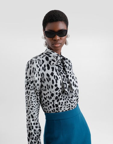 Srajce Dolce & Gabbana Leopard Charmeuse With Bow Bela | F5T19TFSADDHI13N, 3
