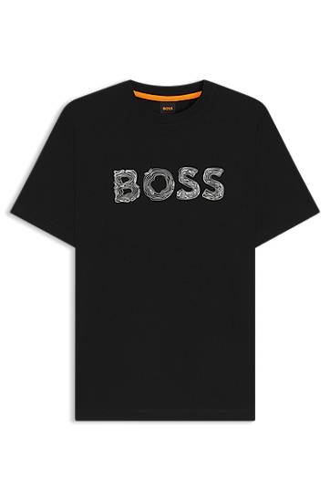 Majica BOSS Regular-fit T-shirt in cotton with logo artwork Črna | 50554616