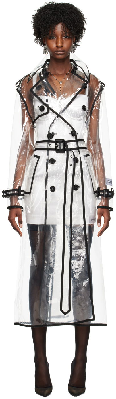Trenčkot Dolce & Gabbana Transparent Kim Kardashian Edition Double-Breasted Trench Coat Bela | F0C2QT FUSKE
