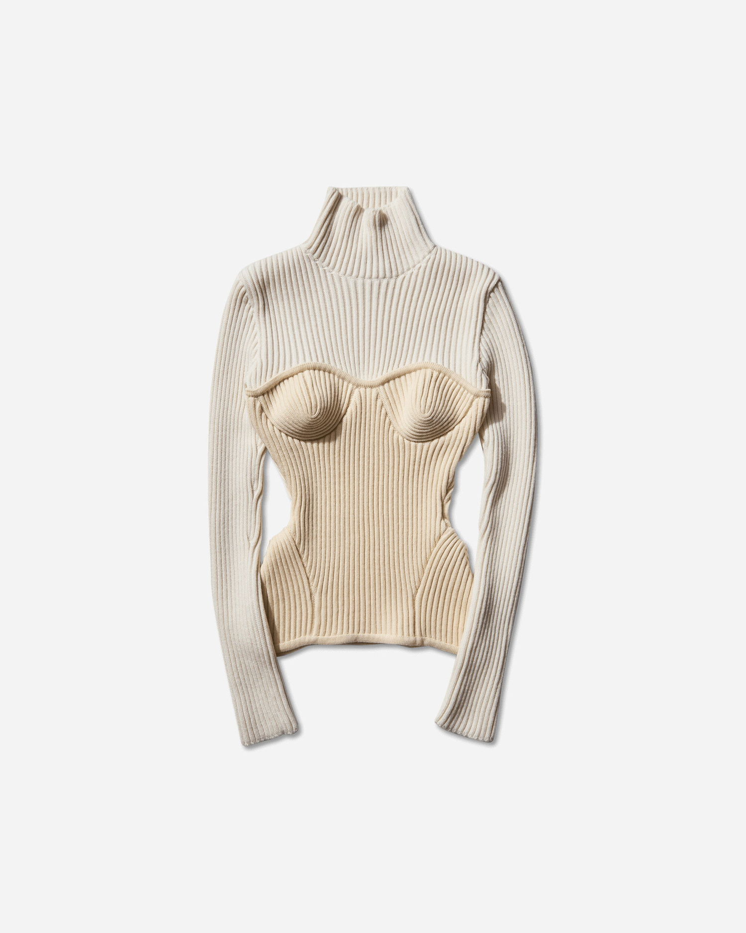Pleteni pulover Jean Paul Gaultier Corset Turtleneck Sweater Bela | 2503WPO005K001 0103, 1