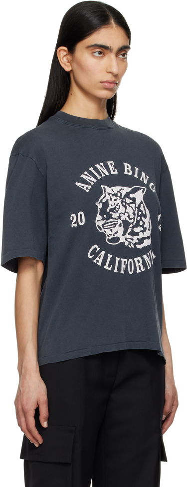 Krop-top Anine Bing Anine Bing Avi Collegiate Leopard T-Shirt Siva | A-08-10922-BLK5, 1