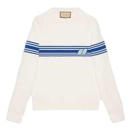 Pleteni pulover Gucci Knit Wool Sweater With Square GG Bela | 763398-XKDO1-9174