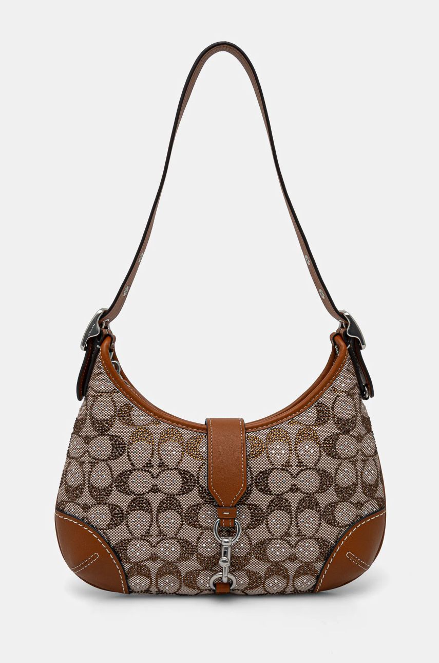 Torba za čez ramo Coach Brown Signature Embellished Canvas Shoulder Bag Rjava | CW654, 0