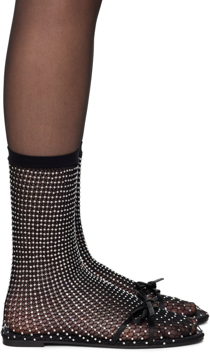 Nogavice Balenciaga Balenciaga Leopold Crystal-Embellished Mesh Ballerina Flats Črna | 821043 W2EA2