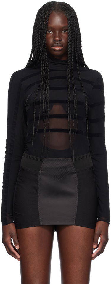 Majica Jean Paul Gaultier Jean Paul Gaultier Striped Flocked Semi-Sheer Turtleneck Bodysuit Črna | 24/30-F-BD048I-T004-0000, 0