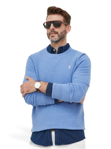 Pleteni pulover Polo by Ralph Lauren Cotton Crewneck Sweater Modra | 710918163