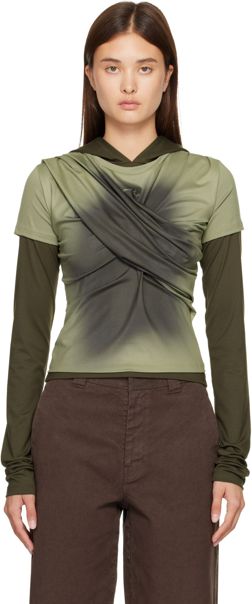 Trenirka Andersson Bell Andersson Bell Gathered Jersey Hoodie & T-shirt Set Zelena | atb1395w