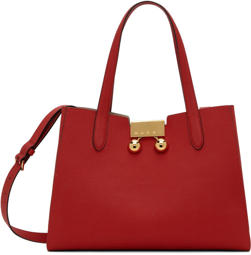 Torbica Marni Marni Leather Trunkaroo Small Tote Rdeča | BMMP0150U0 P8185