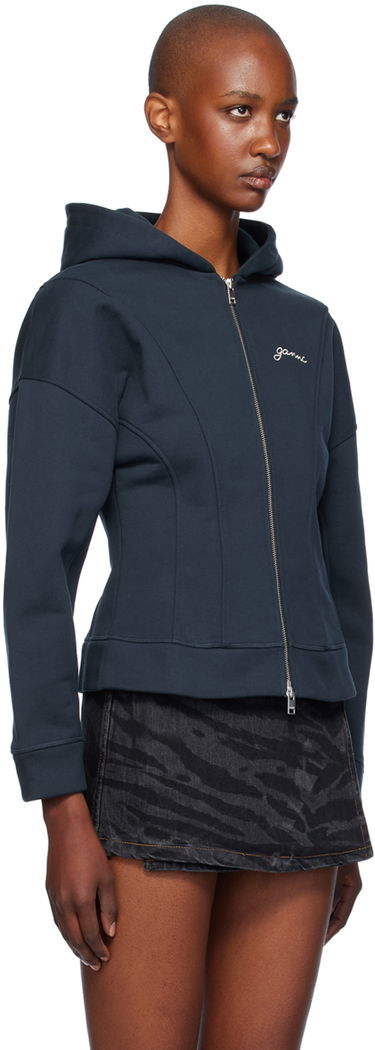 Pulover GANNI Ganni Fleece Zip-Up Hoodie Mornarica | T4029, 1
