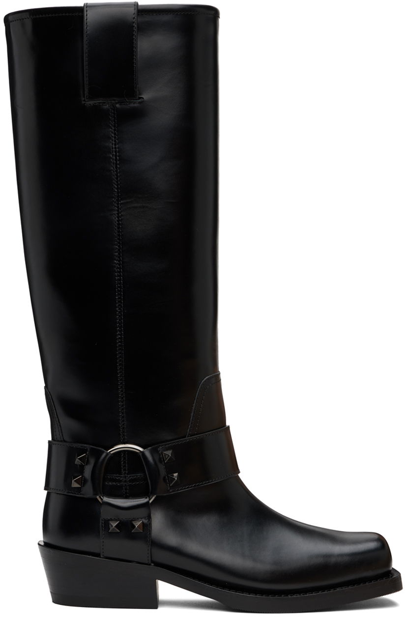 Oblačila Valentino Valentino Garavani Rockstud Tall Biker Boots Črna | 5W0S0KV3NIB