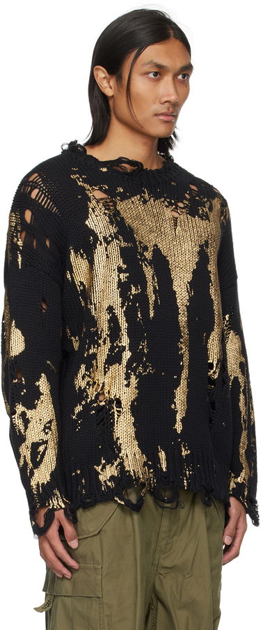 Pleteni pulover R13 R13 Printed Distressed Sweater Črna | R13WY197-Y126B, 1