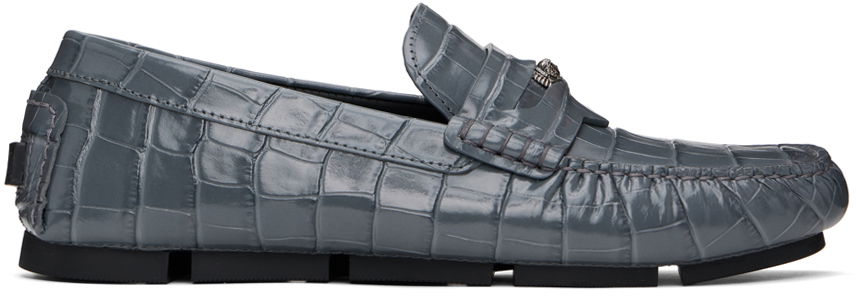 Superge in čevlji Versace Gray Medusa Croc-Effect Driver Loafers Siva | 1013960_1A09881, 0