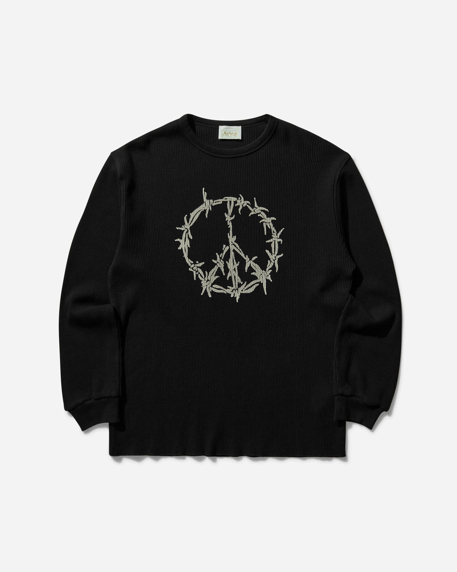 Pleteni pulover Aries Peace Press Gothic Waffle Longsleeve T-Shirt Črna | AR6003903 BLK, 0