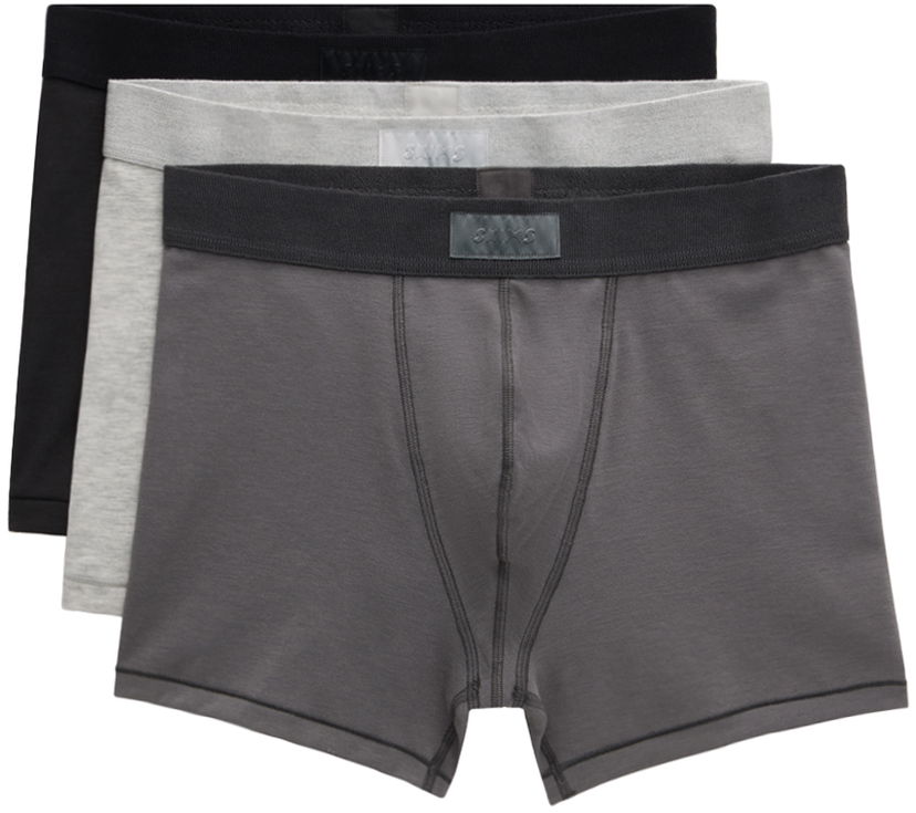 Boksarice SKIMS Three-Pack Cotton Boxer Briefs Siva | BO-BBR-5634M