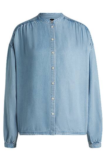Srajce BOSS Relaxed-Fit Denim-Look Blouse Modra | 50538356