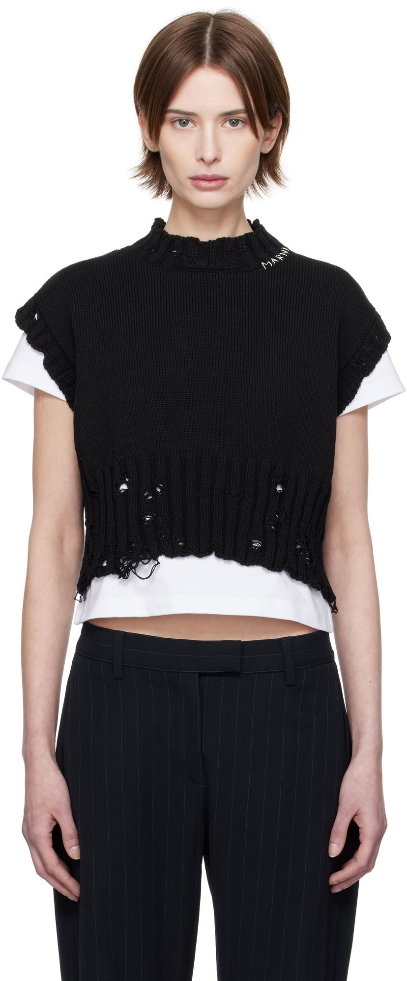 Pleteni pulover Marni Marni Distressed Sleeveless Sweater Črna | GCMD0578E0 UFC652