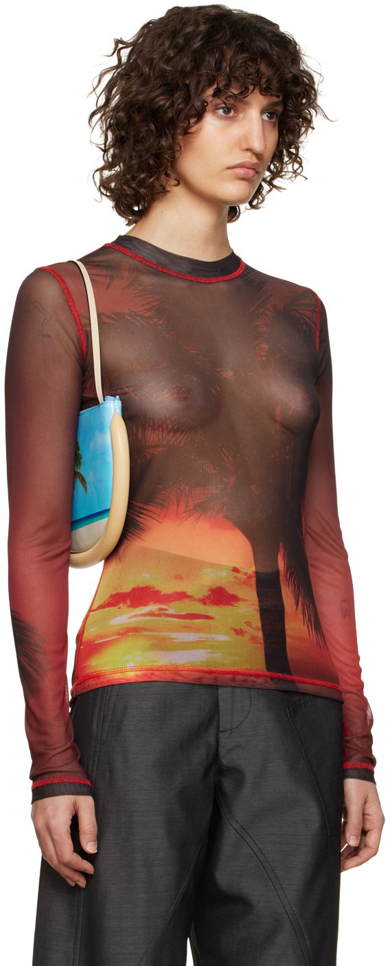 Majica JW Anderson JW Anderson Sunset Palm Sheer Long Sleeve T-Shirt Rdeča | JO0138-PG1266, 1
