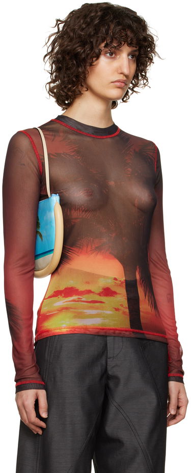 Majica JW Anderson JW Anderson Sunset Palm Sheer Long Sleeve T-Shirt Rdeča | JO0138-PG1266, 1