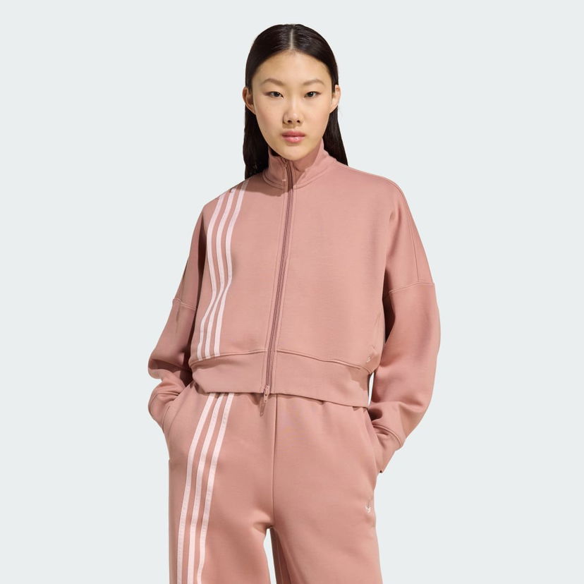 Pulover adidas Performance 3-Stripes Zip-Up Cropped Sweatshirt Roza | JW3609