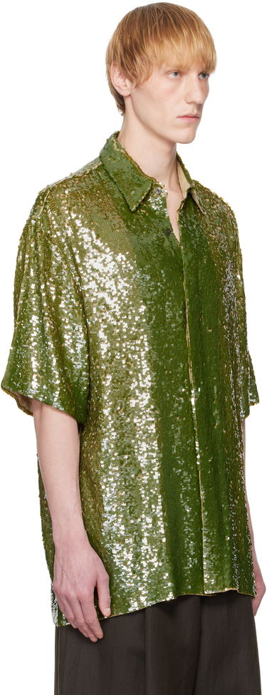 Srajce Dries Van Noten Dries Van Noten Sequin Button-Up Shirt Zelena | 251-080751-1480, 1