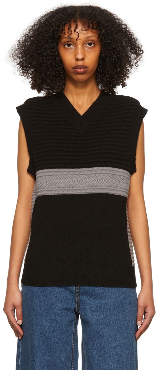 Majica brez rokavov Eytys Sleeveless Striped Sweater Vest Črna | MASB