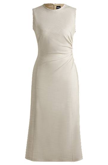 Obleke BOSS Sleeveless Frayed and Gathered Midi Dress Bež | 50537879