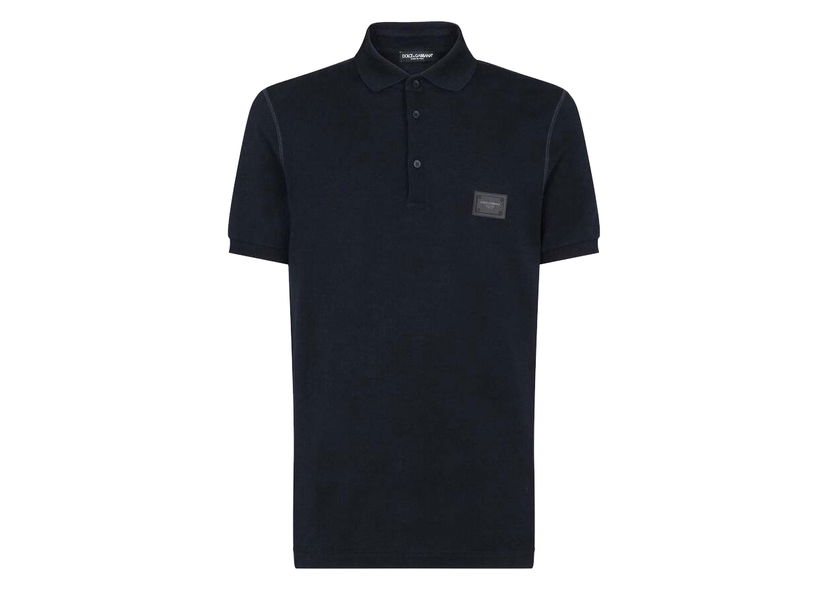 Polo majica Dolce & Gabbana Cotton Pique Branded Plate Polo Shirt Blue Črna | G8KK1TFU7ENB0665