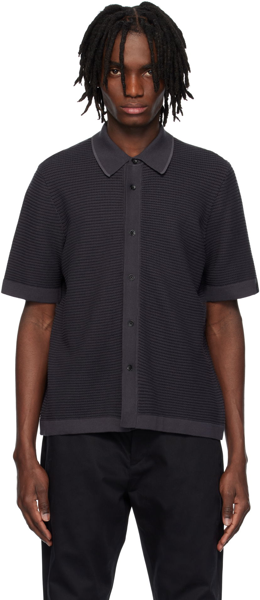 Polo majica rag & bone Rag & Bone Harvey Striped Jacquard Knit Polo Črna | MBS25S025BC25
