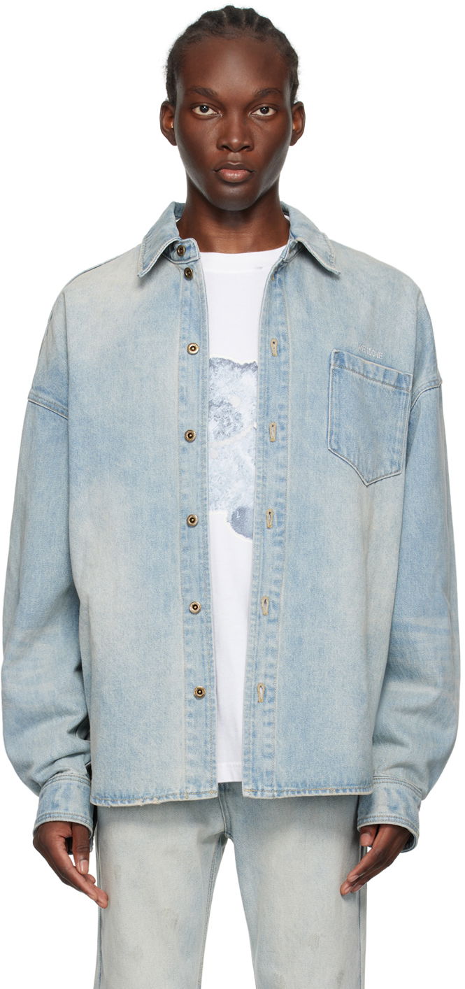 Srajce We11done Washed Denim Shirt Modra | WD-DB2-24-354-U-SK