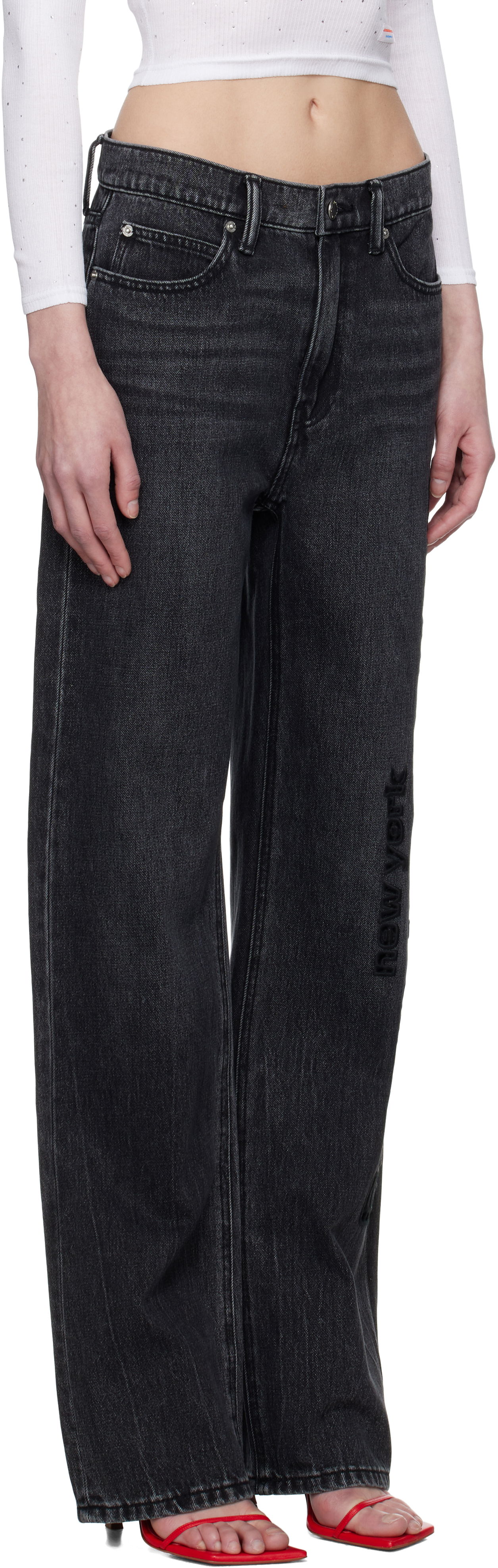 Kavbojke Alexander Wang Alexander Wang EZ Cut-Out Logo Jeans Črna | 4DC1254691, 1