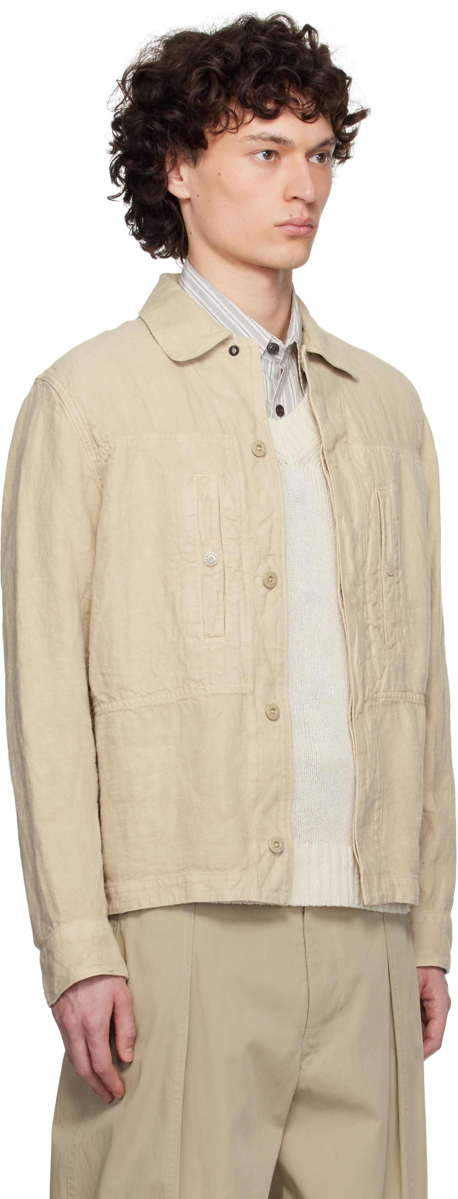 Plašči Stone Island Stone Island Diagonal Linen Overshirt Bež | K1S15 1200010 S00F8, 1