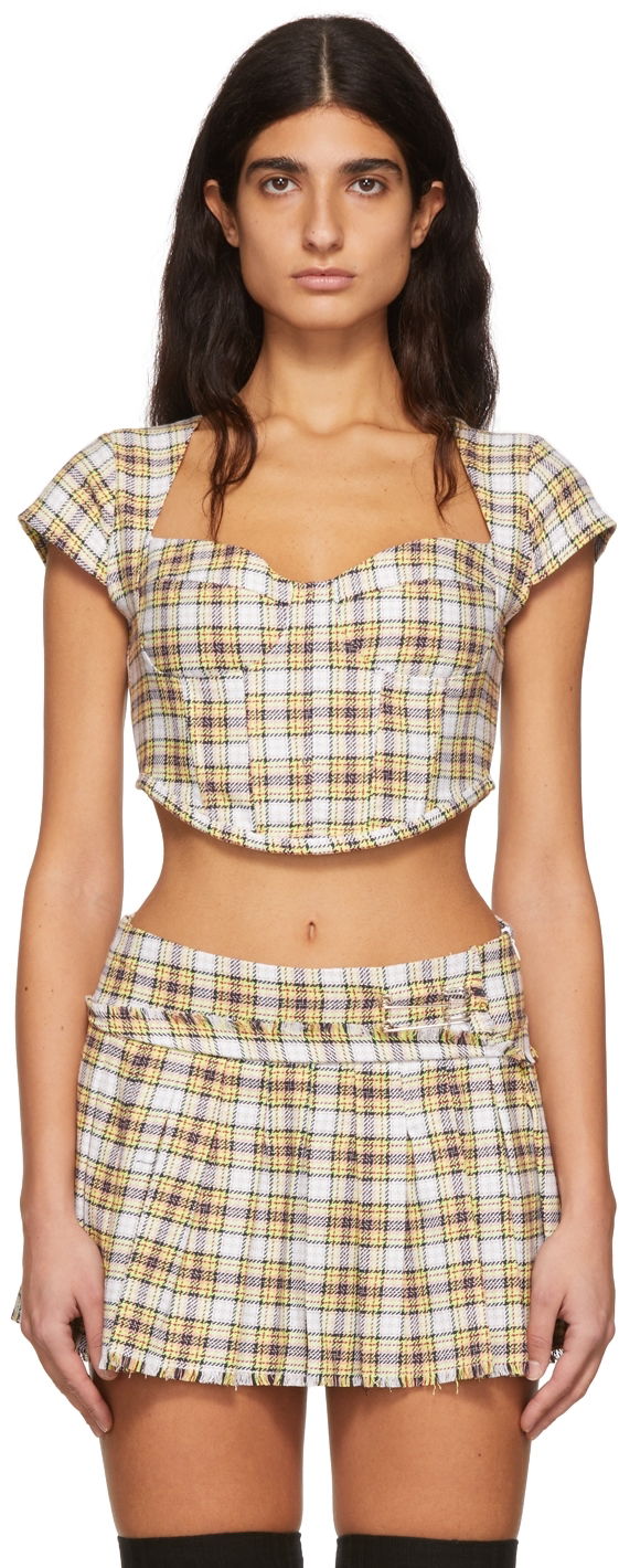 Krop-top GUIZIO Guizio Plaid Corset Crop Top Rumena | DGF21C1014