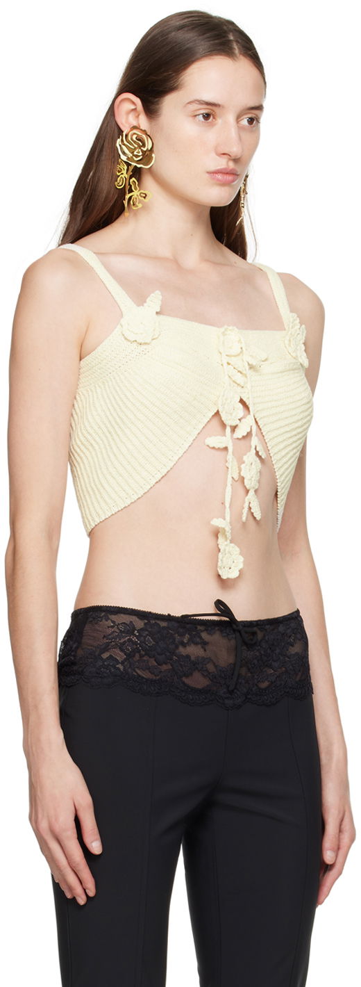 Majica brez rokavov Blumarine Flower Lace-Up Camisole Bež | P422M417A, 1