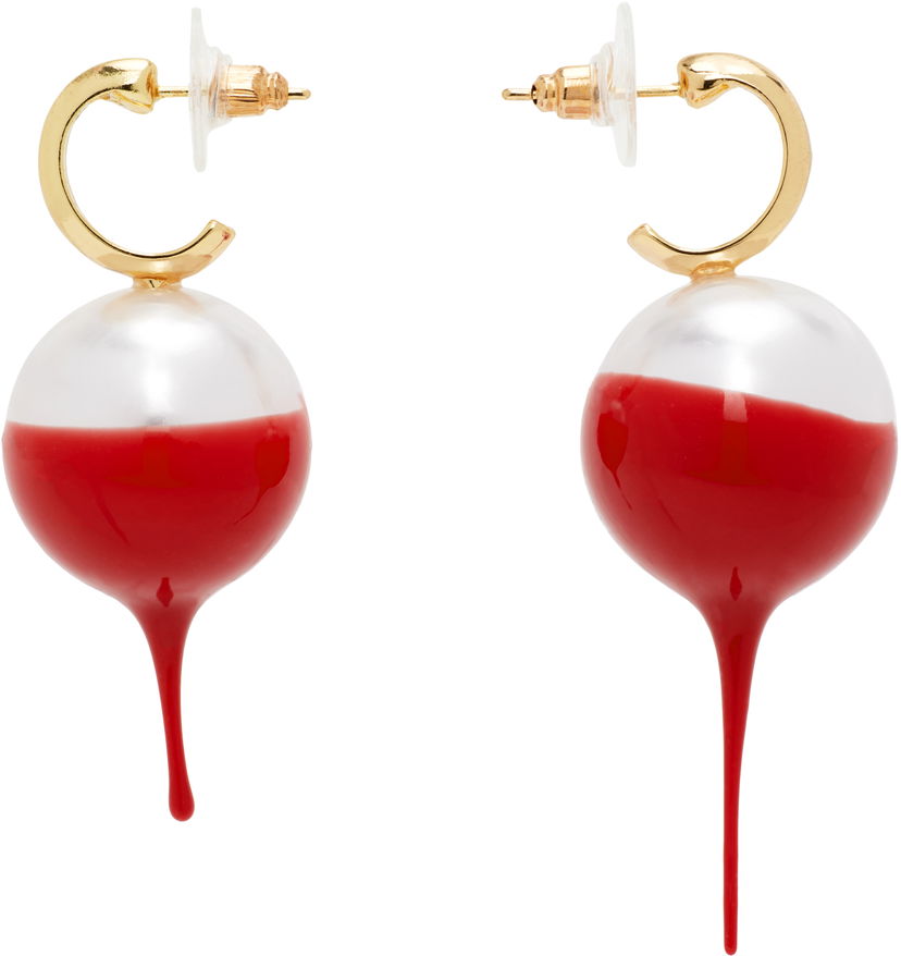 Uhani Ottolinger Ottolinger Dipped Pearl Drop Earrings Rdeča | 125-902625-02
