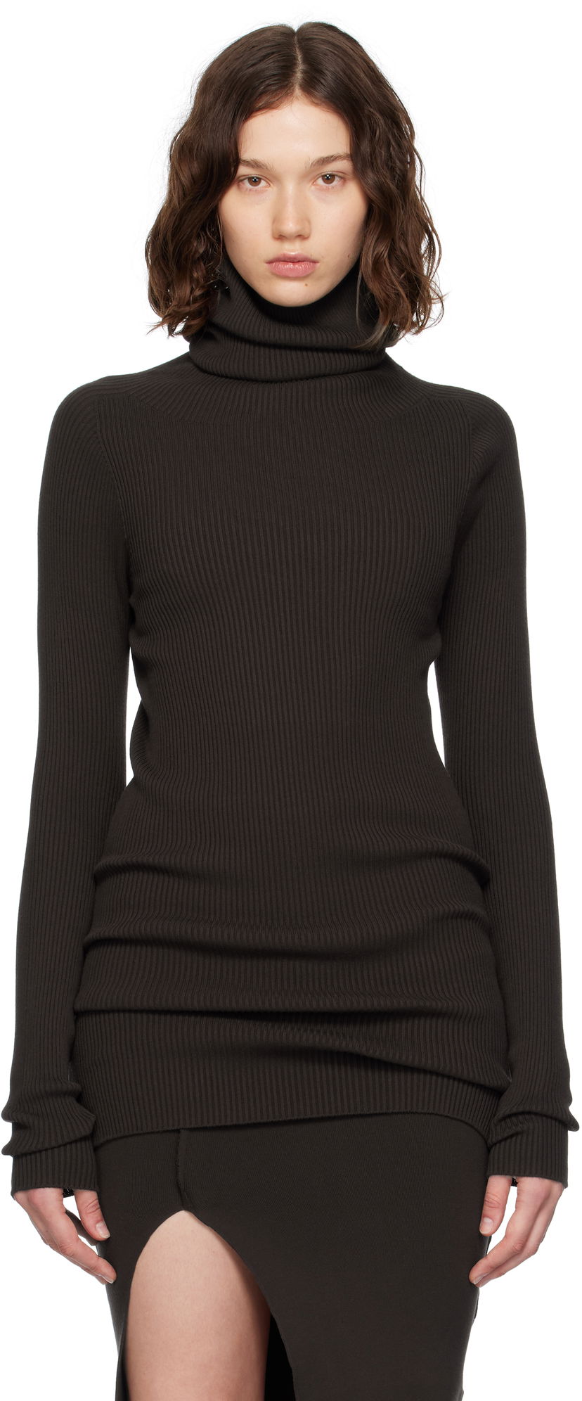 Pleteni pulover Rick Owens Rick Owens Ribbed Knit Turtleneck Top Rjava | RP02E4614 RIBVI