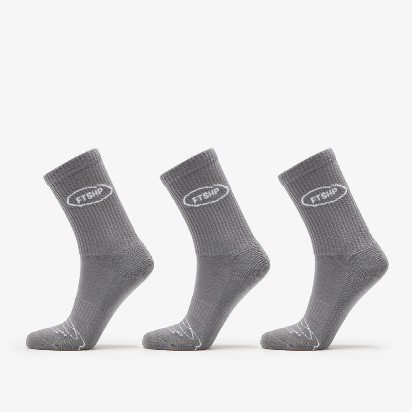 Nogavice Footshop Basic Crew Socks 3-Pack Grey Siva | FTSHP_359