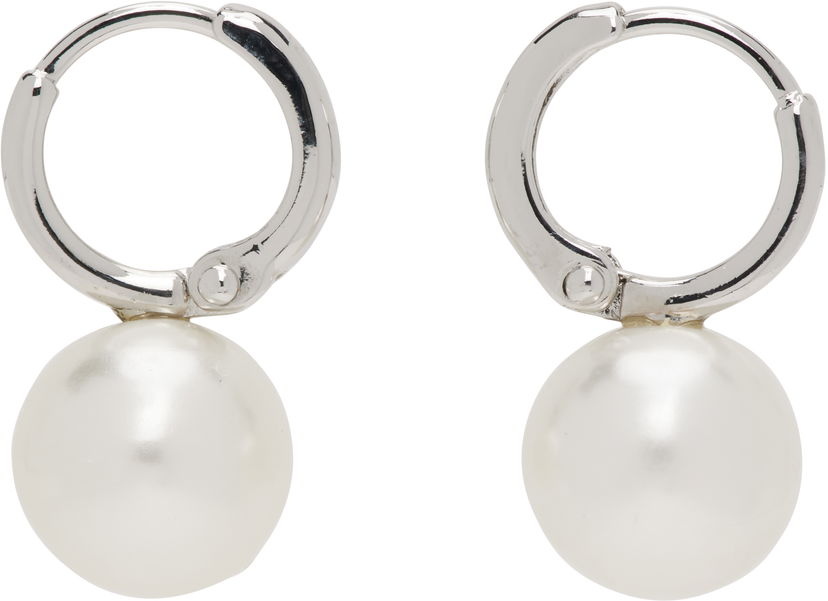 Uhani Simone Rocha Simone Rocha Small Pearl Hoop Earrings Bela | ERG84 0904