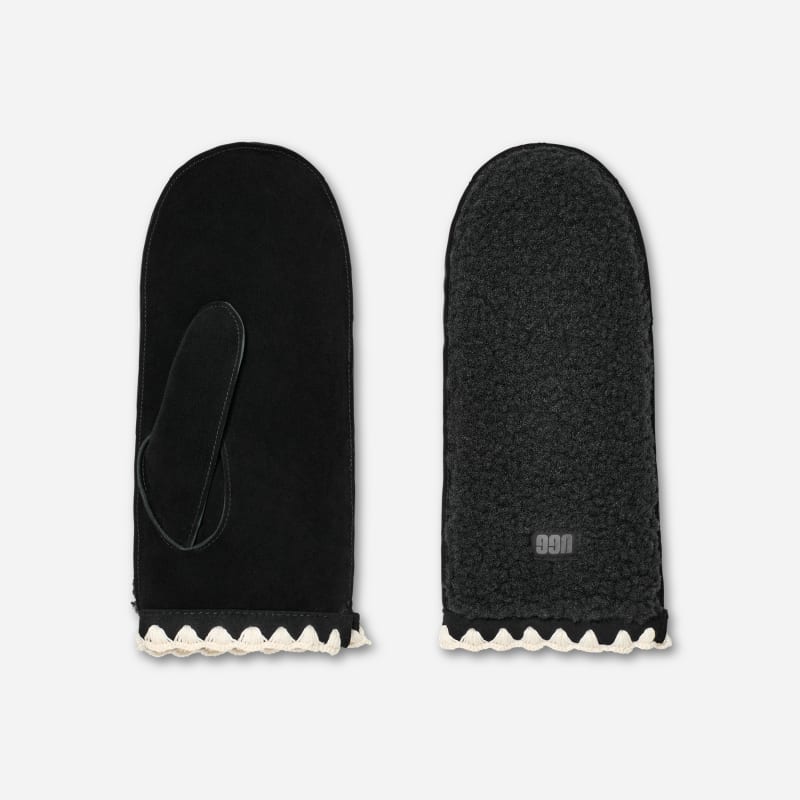 Rokavice UGG Fluff Shell Trim Mittens L/XL Črna | 101031-BLK, 1