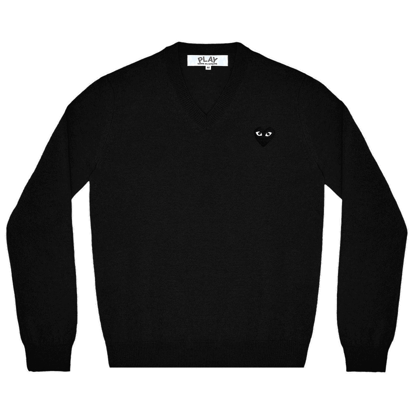 Pleteni pulover Comme des Garçons PLAY Heart V-Neck Pullover Črna | AZ N017 051 1