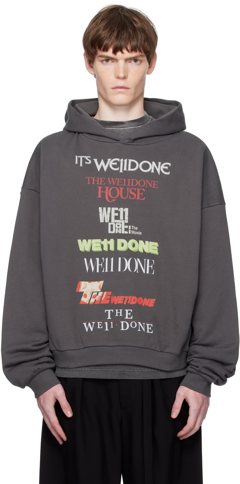 Pulover We11done We11done Multi Logo Print Hoodie Siva | WD-TH2-25-832-U-GY