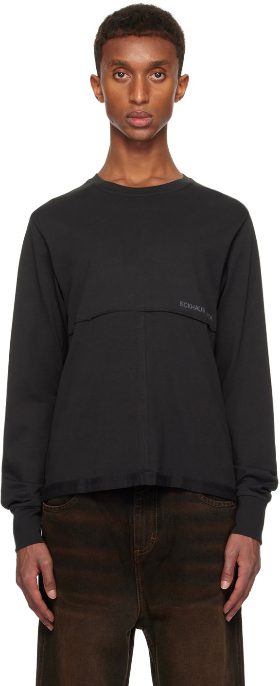 Majica Eckhaus Latta Lapped Long Sleeve T-shirt Črna | 302-EL-PF24-B - BLACK