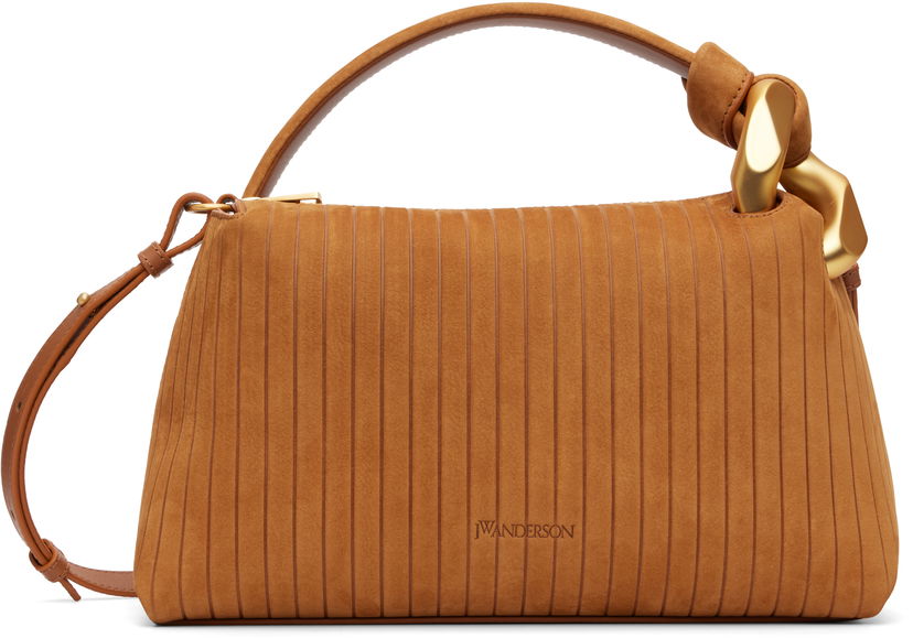 Torba za čez ramo JW Anderson The JWA Corner Pleated Suede Shoulder Bag with Sculptural Chain Handle Rjava | HB0755-LA0375