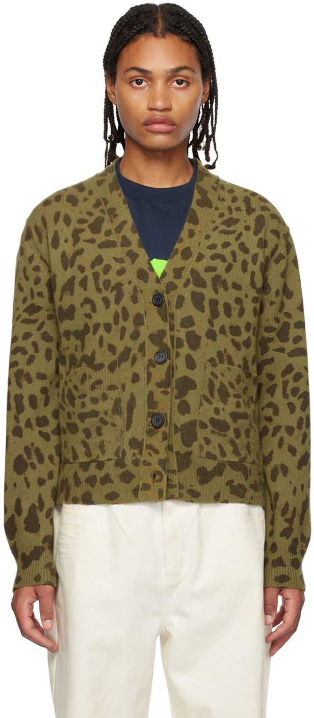 Pleteni pulover We11done We11done Leopard Print Cardigan Zelena | WD-KC3-23-622-U-KK